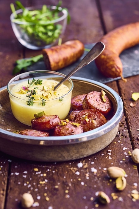 Montbéliard et purée pistachée