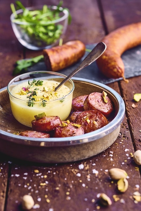 recette de Purée pistachée à la saucisse de Montbéliard