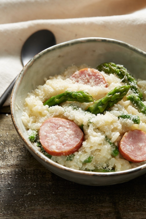 recette de Risotto aux asperges et saucisse de Montbéliard