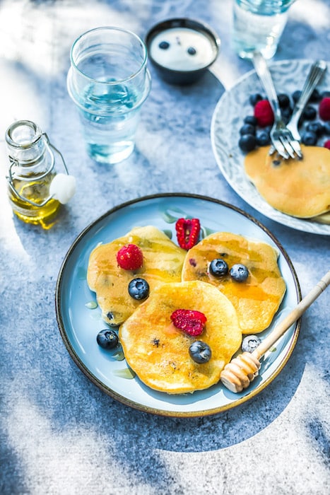recette de Pancakes aux myrtilles et à l’huile d’olive