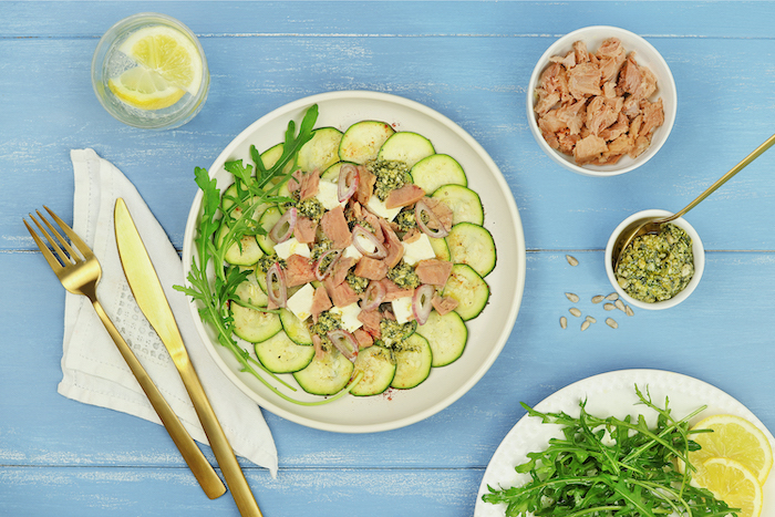 recette de Carpaccio de courgettes marinées et thon