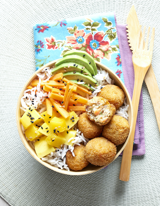 recette de Buddha bowl aux cromesquis de colin