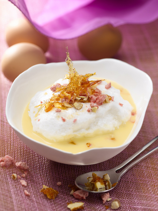 recette d'Ile flottante aux pralines roses