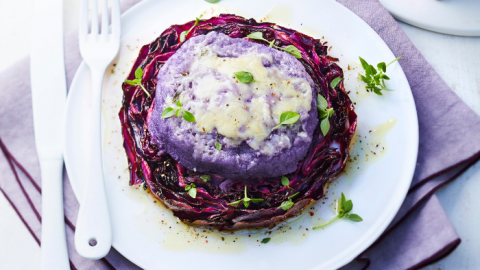 Steak de chou rouge et Vitelotte