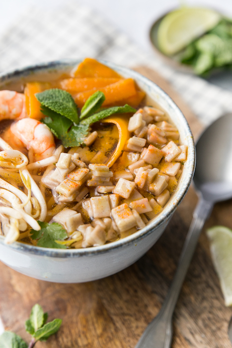 recette de Bouillon asiatique de crozets aux crevettes