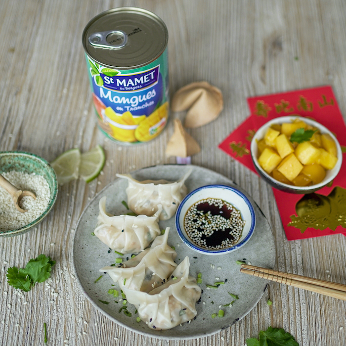 recette de Raviolis chinois aux crevettes et à la mangue