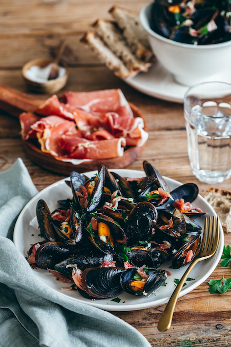 recette de Moules d'Espagne au jambon Serrano