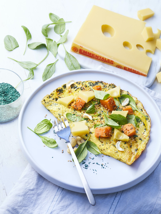 recette d'Omelette à la spiruline et à l’Emmentaler