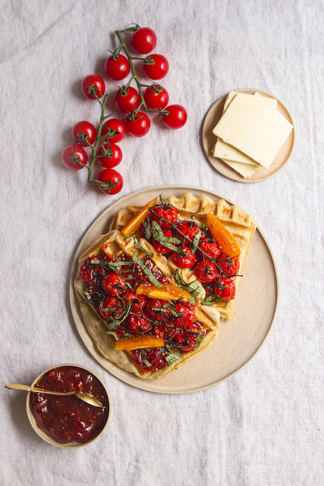 recette de Gaufres au parmesan et à la confiture de tomates