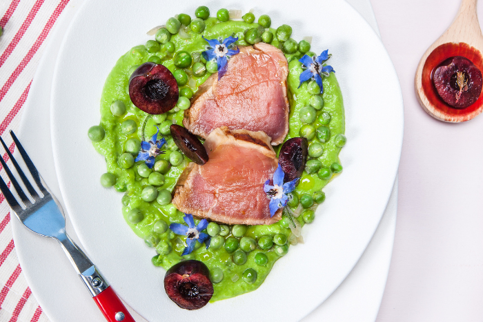 Tataki de veau aux petits pois