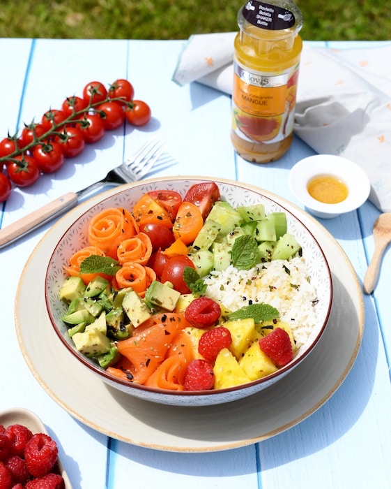 recette de Buddha bowl à la vinaigrette à la mangue