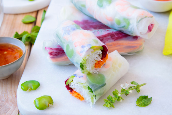 Summer rolls aux fèves et crevettes