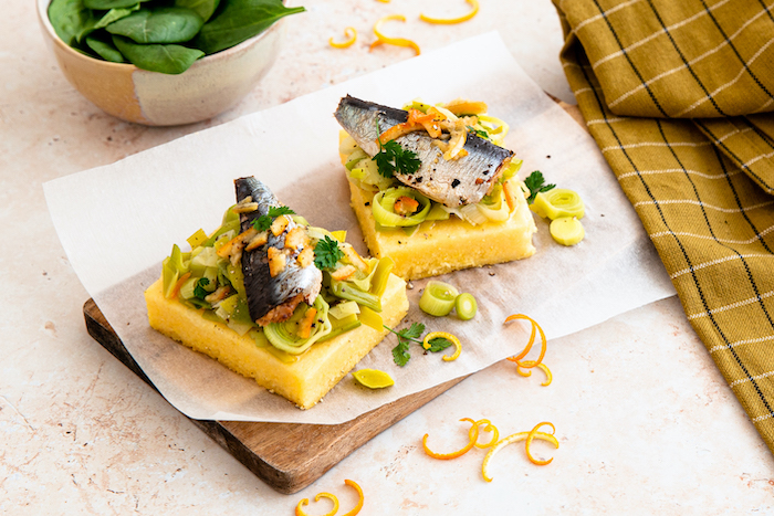 recette de Tarte polenta aux poireaux et sardines