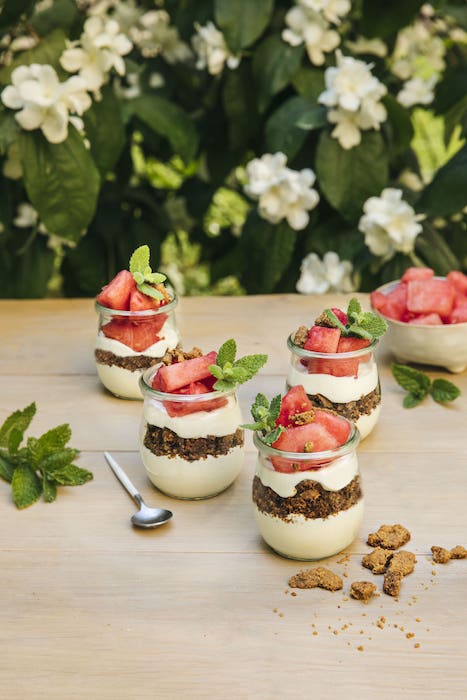 recette de Verrines de cheesecake à la pastèque