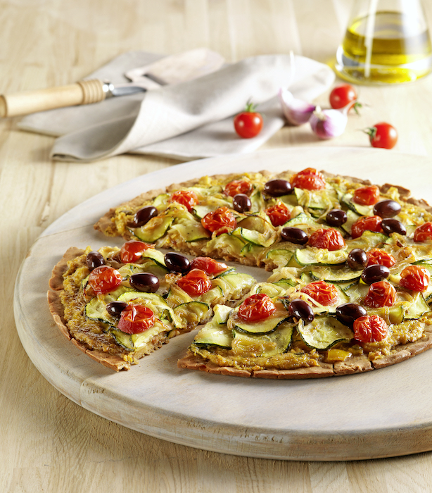 recette de Pizza sans gluten aux courgettes et tomates