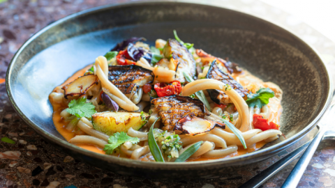 Casarecce au poulpe et bouillon thaï