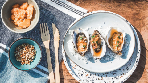 Huîtres marinées et granité de melon