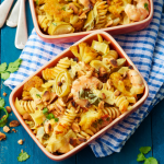 Gratin de fusilli aux crevettes à l’indienne