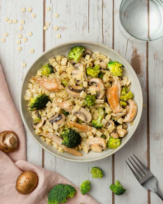 recette de Crozets crémeux au poulet et aux champignons