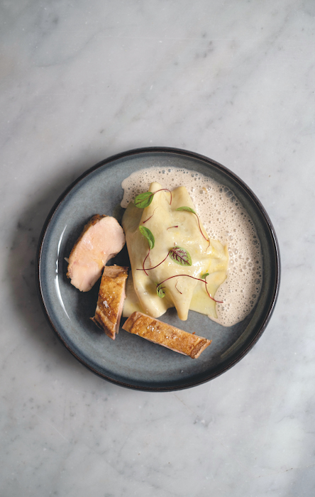 recette de Raviole safranée de chapon aux champignons