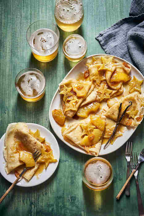 recette de Crêpes caramel et fruits exotiques