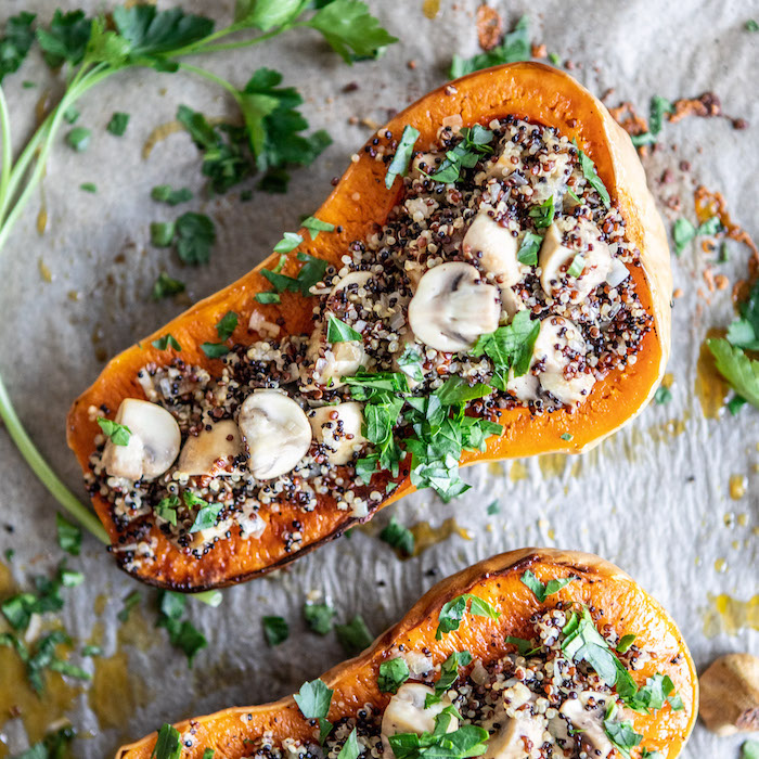 Butternut farcie aux champignons