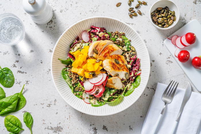 recette de Salade de lentilles à la mangue et au poulet