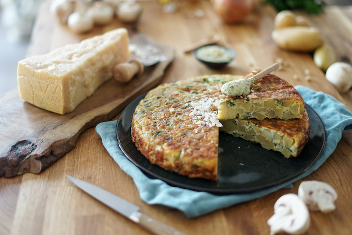 Tortilla aux champignons et Grana Padano