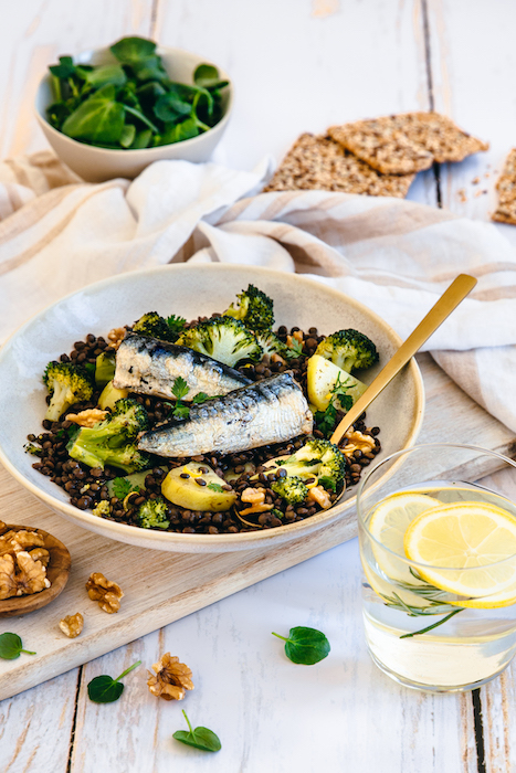 recette de Salade de lentilles aux brocolis et sardines