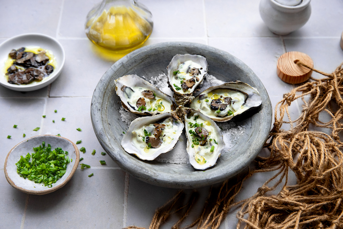 recette d'Huîtres à la crème et à l’huile de truffe