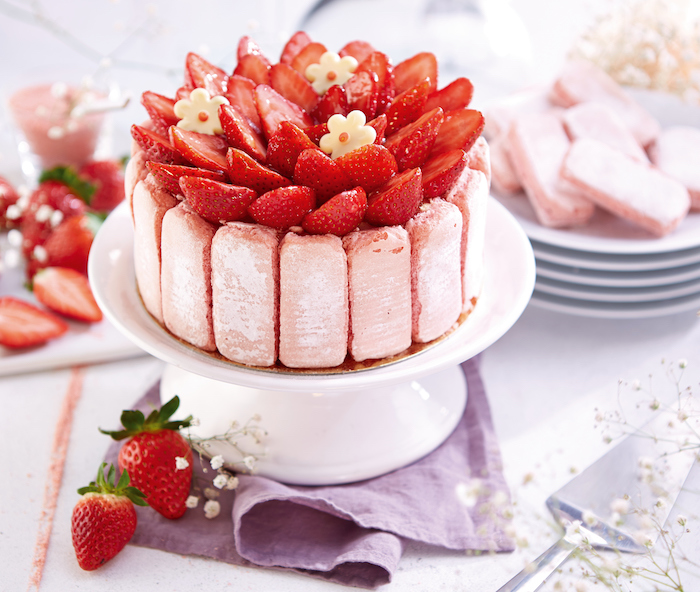 recette de Charlotte aux fraises et biscuits roses