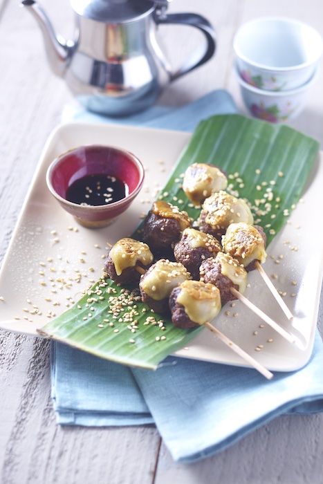 recette de Yakitoris de boulettes de boeuf au fromage
