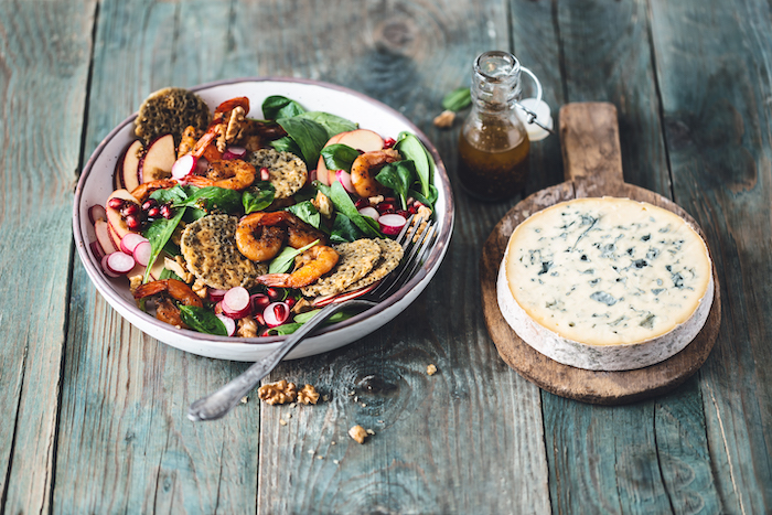 recette de Salade aux crevettes et chips de Fourme d'Ambert