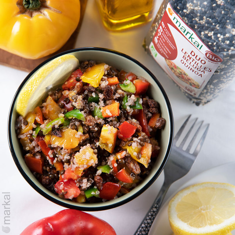 recette de Taboulé de quinoa et lentilles aux poivrons