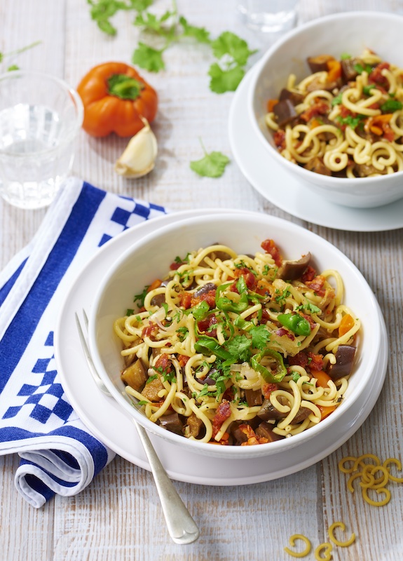 recette de Spaghetti courts aux aubergines et chorizo