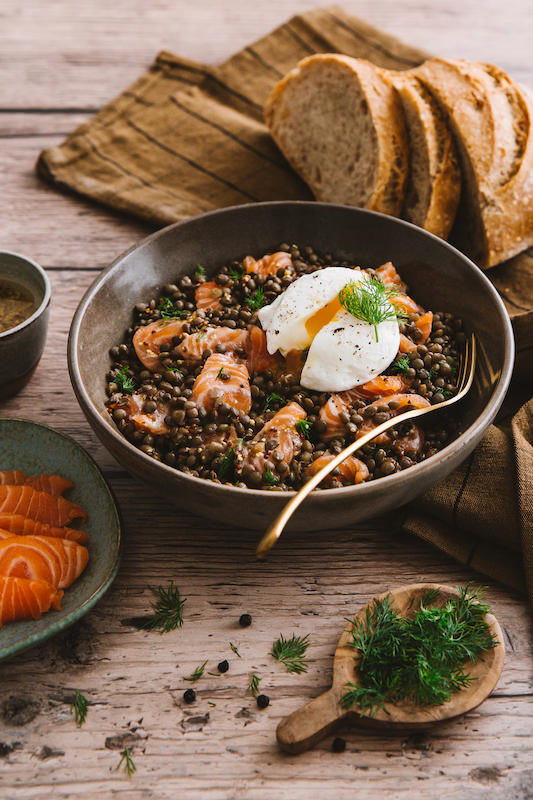 recette de Salade de lentilles au saumon et oeuf