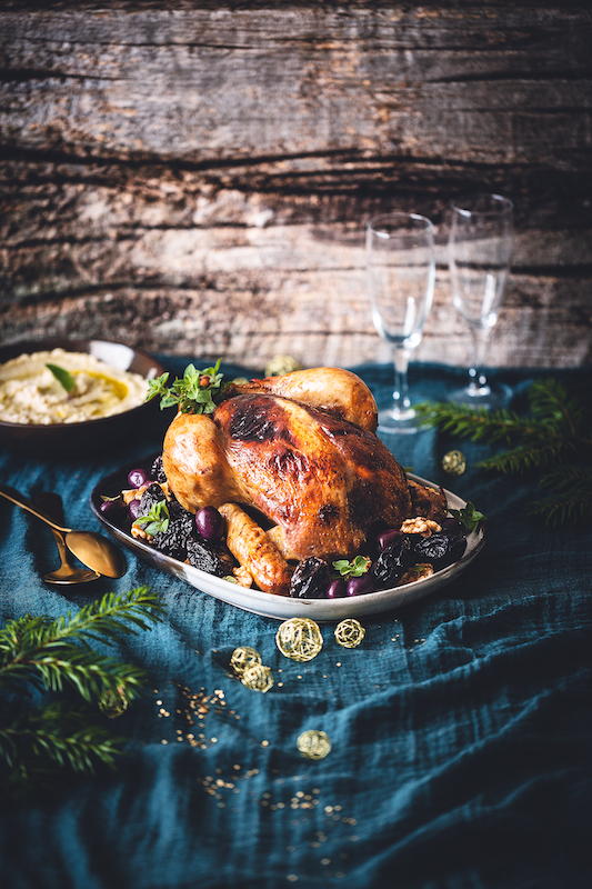 recette de Dinde fermière rôtie aux pruneaux