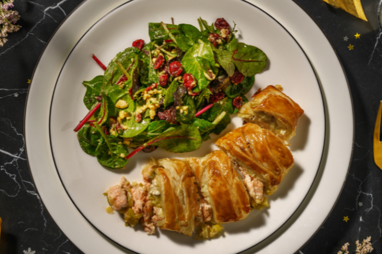 Feuilleté tressé aux saumon et poireaux