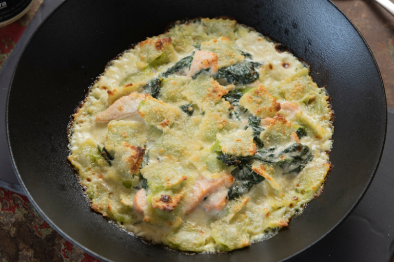 Gratin de ravioles au saumon frais