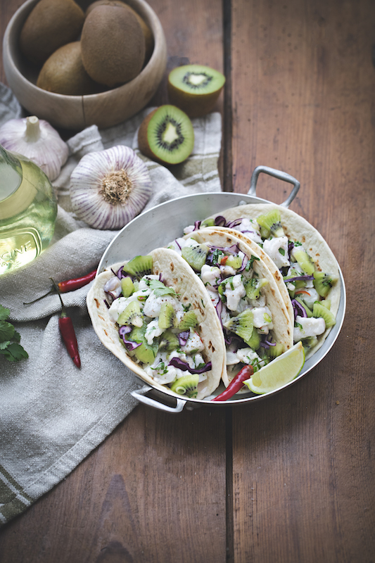 recette de Tacos de ceviche de cabillaud au kiwi