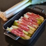 recette de Gratin de poireau au jambon cru