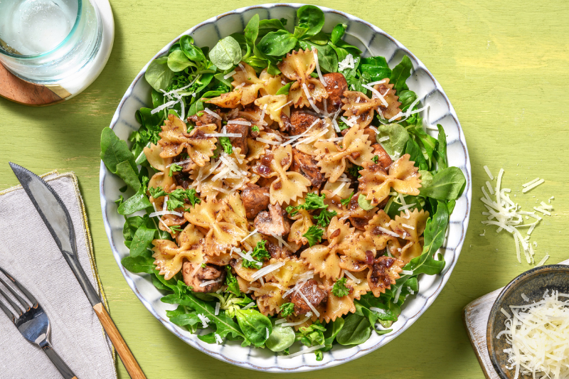 Farfalle champêtres au pesto de champignons