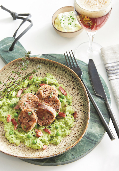 Andouillette et purée de petits pois