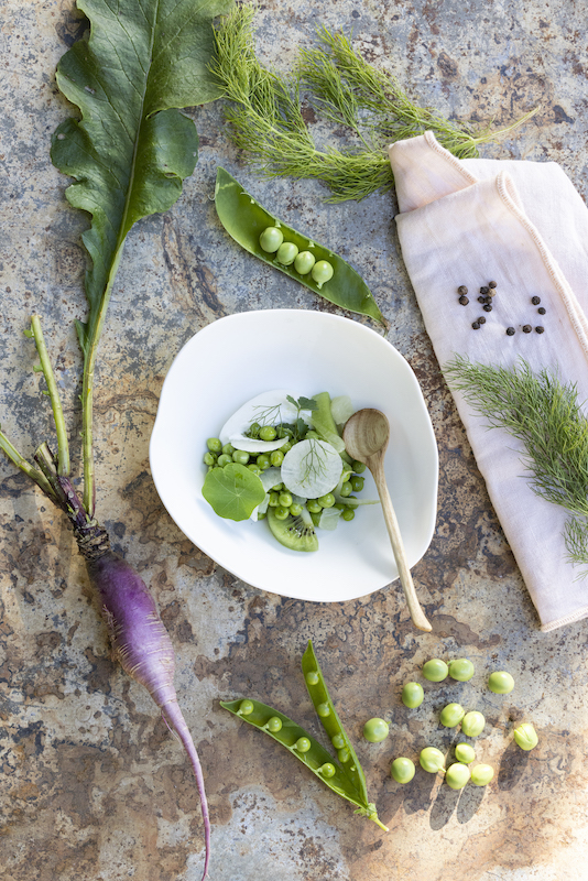 Salade de petits pois et kiwis