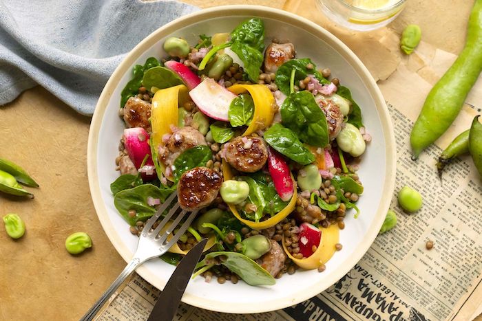 Salade de lentilles blondes aux fèves fraîches