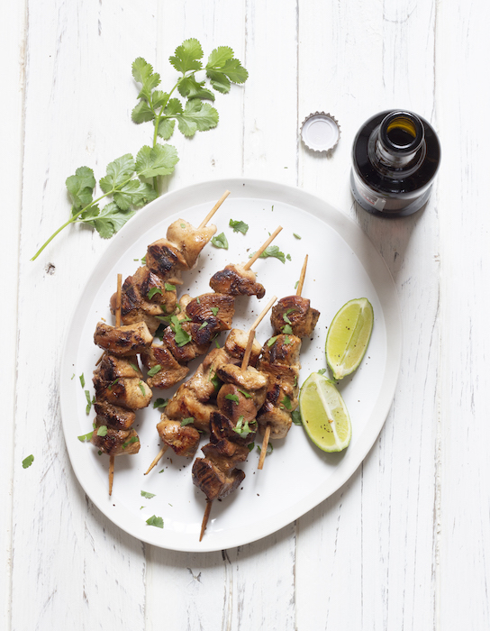 Brochettes de poulet à la bière et au miel