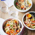 recette de Spaghettis à la carbonara aux petits légumes