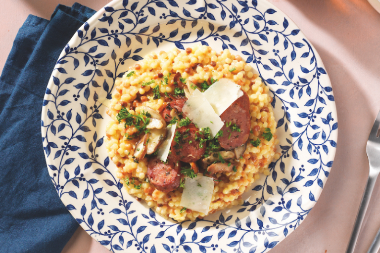 Risotto de Fregola à la saucisse Montbéliard