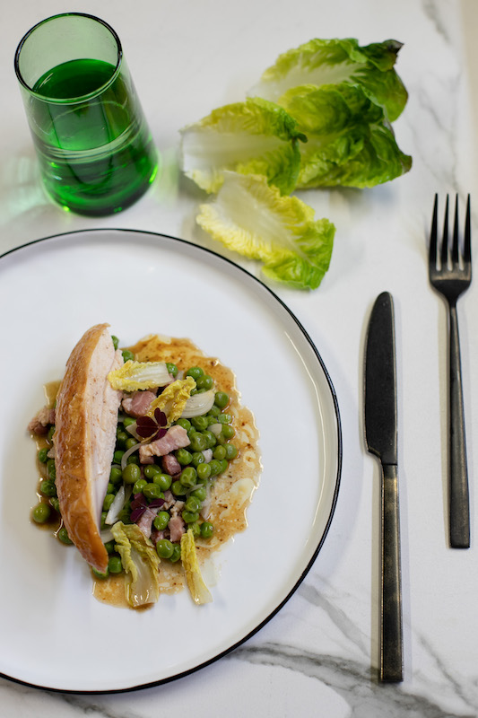 recette de Suprêmes de pintade aux petits pois