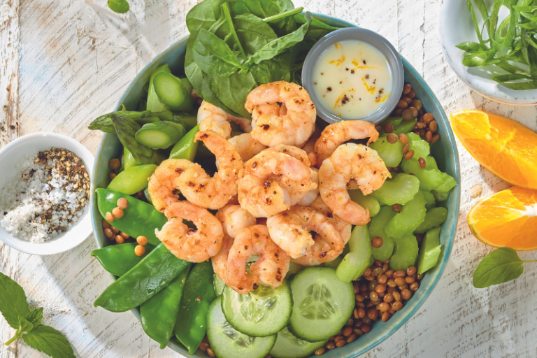 Bowl vert aux crevettes